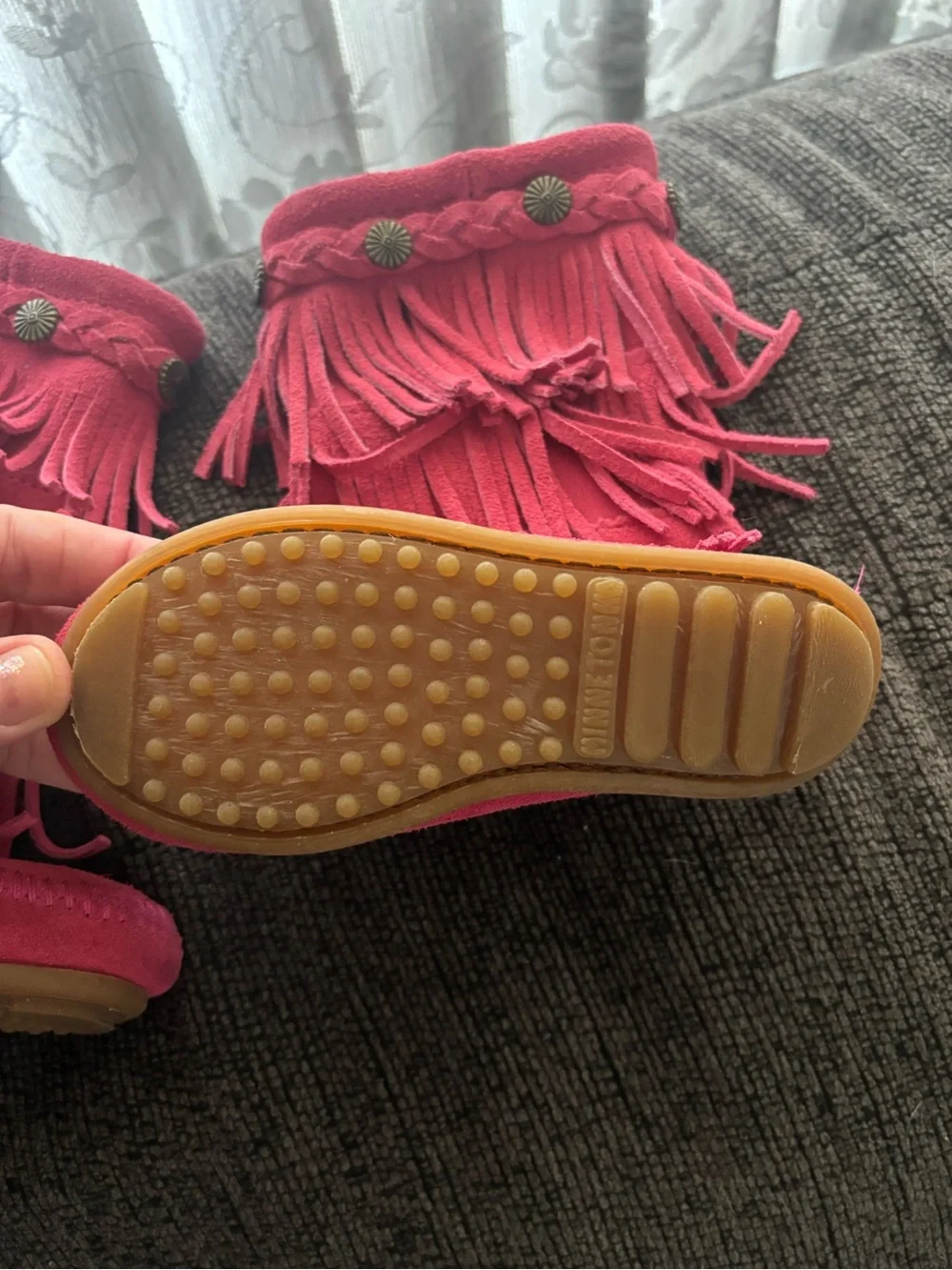 💖 Minnetonka Pink 3 Layer Fringe Moccasin High Calf Toddler Boots 8 Retail $60!!